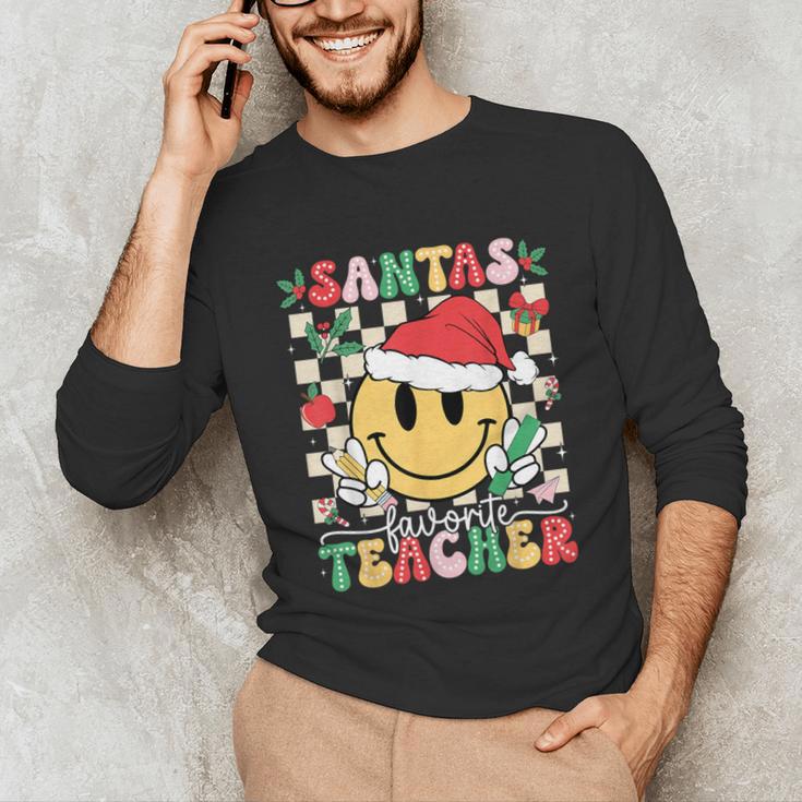 Santas Favorite Teacher Retro Groovy Smile Face Christmas Unisex Long Sleeve T-Shirt, funny gift Santas Favorite Teacher Retro Groovy Smile Face Christmas Unisex Long Sleeve T-Shirt, funny gift