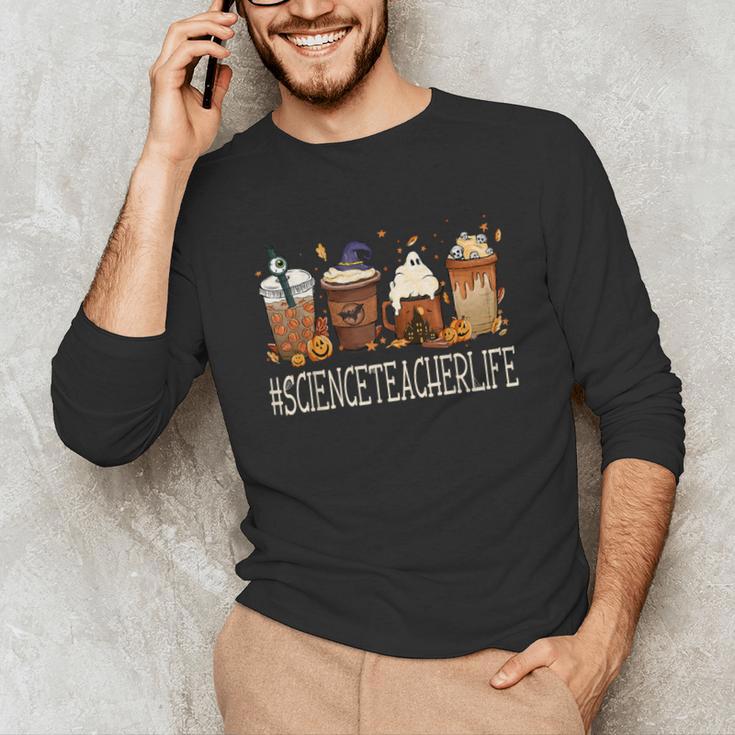 Science Teacher Horror Fall Coffee Halloween Pumpkin Autumn Unisex Long Sleeve T-Shirt, funny gift