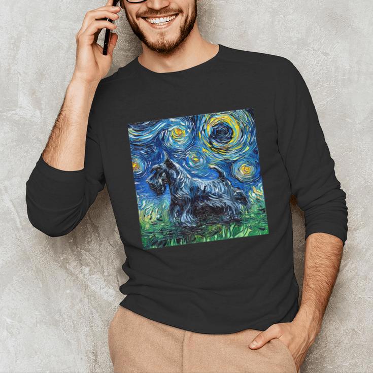 Scottish Terrier Starry Night Scotty Dog Art By Aja Unisex Long Sleeve T-Shirt, funny gift