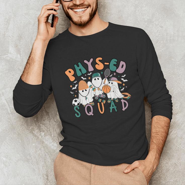 Spooky Ghost PE Teacher Squad Physical Education Halloween Unisex Long Sleeve T-Shirt, funny gift