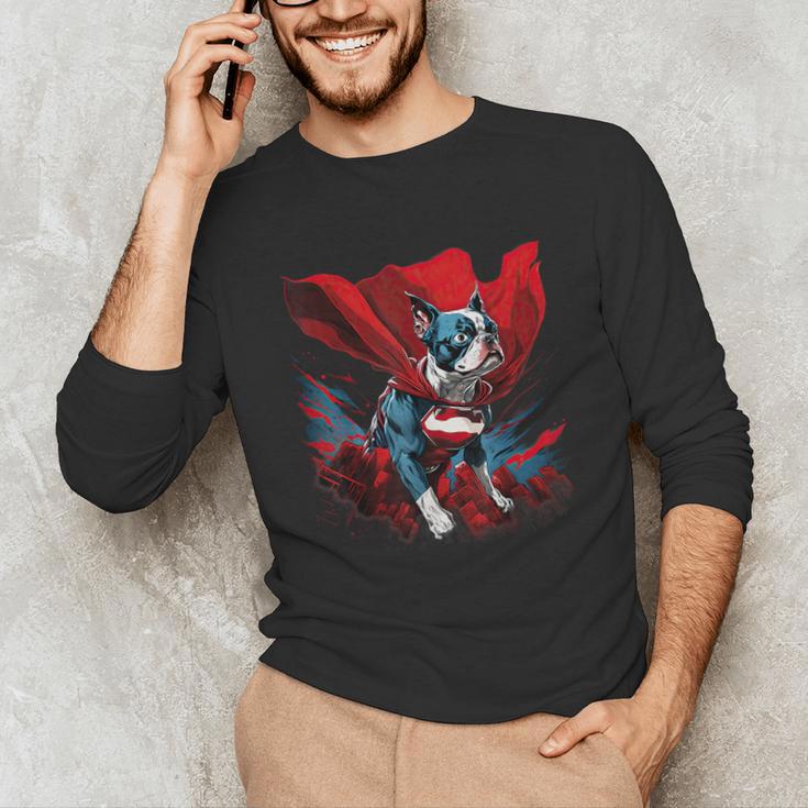 Super Power Superhero Boston Terrier Dog For Men Women Kids Unisex Long Sleeve T-Shirt, funny gift