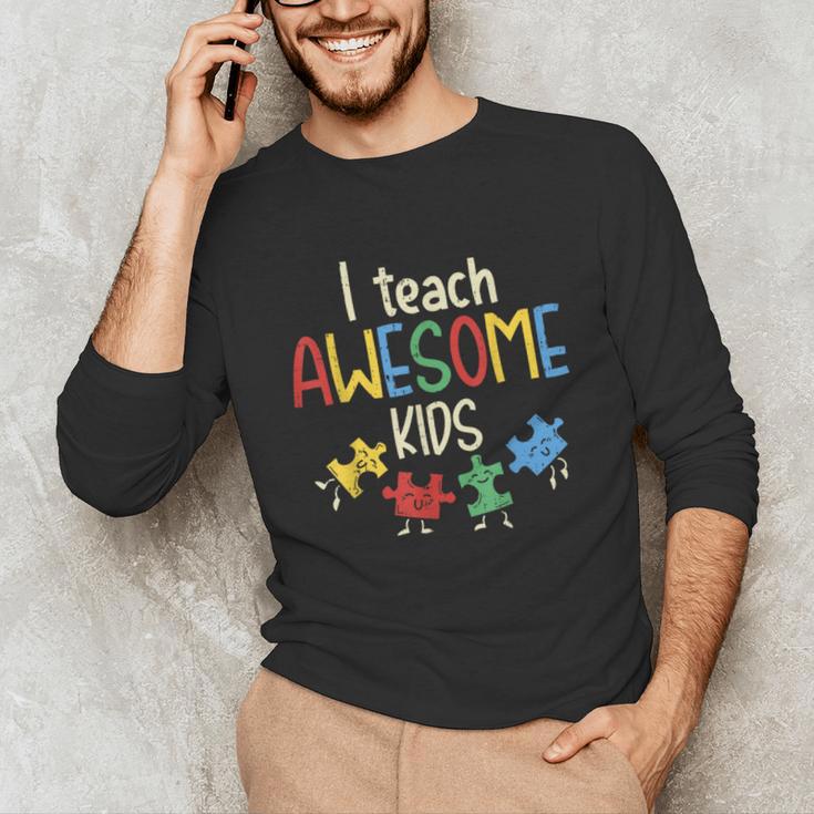 I Teach Awesome Kids Shirt Autism Special Education Teacher Unisex Long Sleeve T-Shirt, funny gift