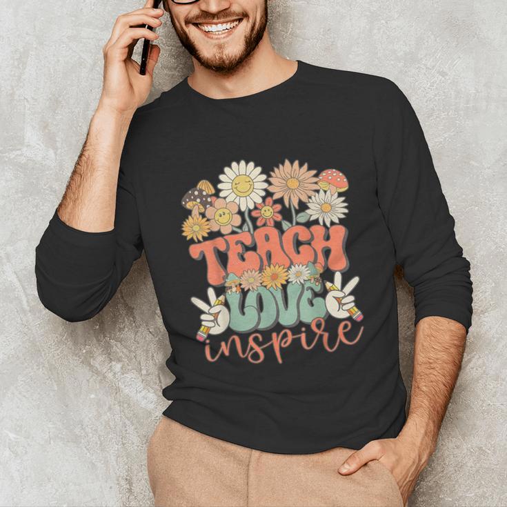 Teach Love Inspire Retro Groovy Daisy Back To School Teacher For Men Women Kids Unisex Long Sleeve T-Shirt, funny gift