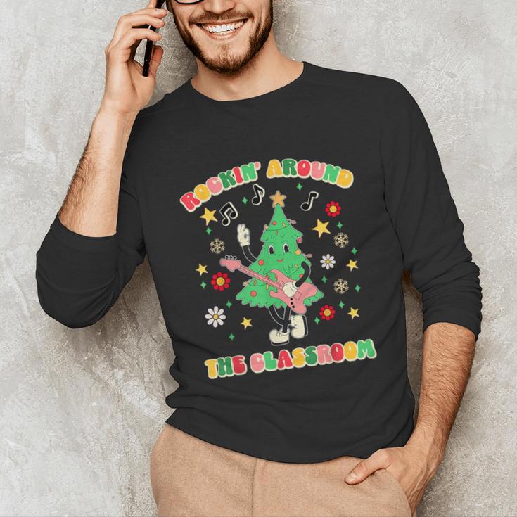 Teacher Christmas Shirts Pajama Matching Rockin' Around The Classroom -Adult Short Sleeve Small Modern Festive Christmas Teacher Xmas Vibes T-Shirt Unisex Long Sleeve T-Shirt, funny gift