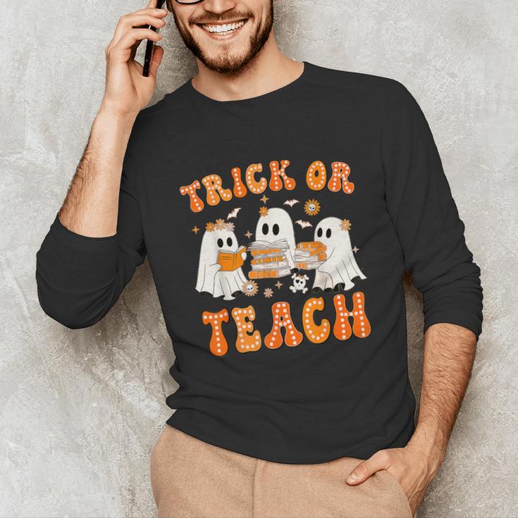Teacher Halloween Trick Or Teach Retro Groovy Floral Ghost Unisex Long Sleeve T-Shirt, funny gift Teacher Halloween Trick Or Teach Retro Groovy Floral Ghost Unisex Long Sleeve T-Shirt, funny gift