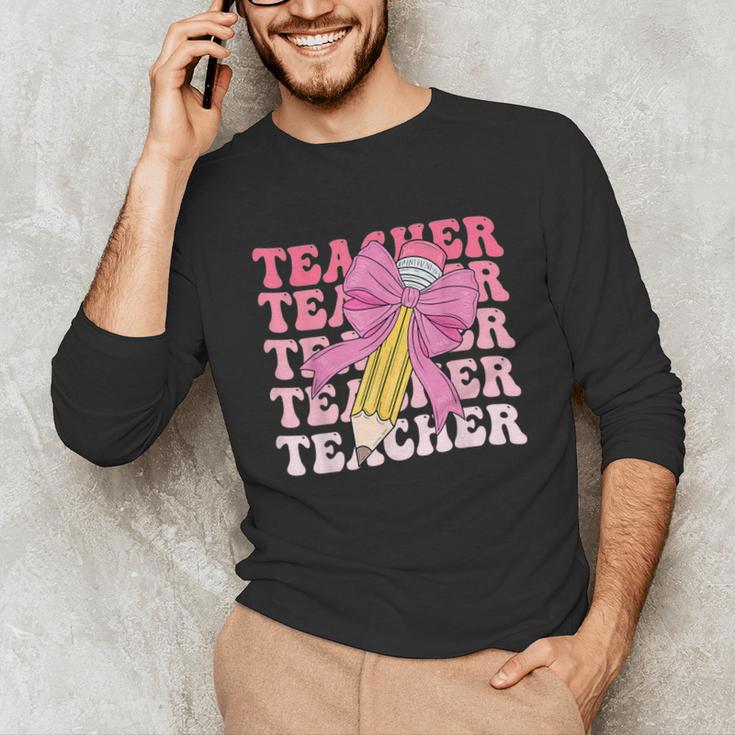 Teacher Pencil Back To School Groovy Pink Teacher First Day Unisex Long Sleeve T-Shirt, funny gift Teacher Pencil Back To School Groovy Pink Teacher First Day Unisex Long Sleeve T-Shirt, funny gift