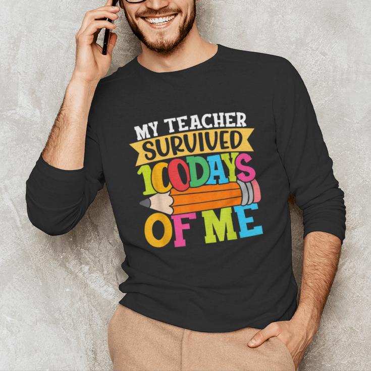 My Teacher Survived 100 Days Of Me 100th Day Of School Kids Unisex Long Sleeve T-Shirt, funny gift My Teacher Survived 100 Days Of Me 100th Day Of School Kids Unisex Long Sleeve T-Shirt, funny gift