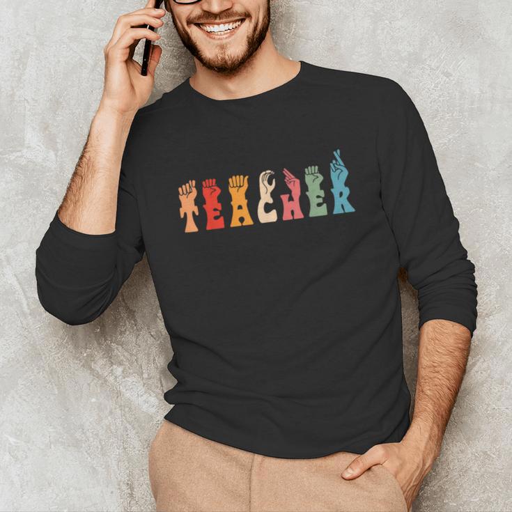 Teacher Word In Sign Language Awareness ASL Back To School Unisex Long Sleeve T-Shirt, funny gift Teacher Word In Sign Language Awareness ASL Back To School Unisex Long Sleeve T-Shirt, funny gift