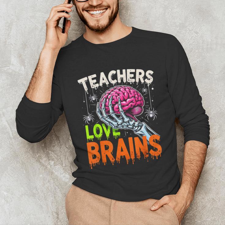 Teachers Love Brains Halloween 2025 Skeleton Costume Unisex Long Sleeve T-Shirt, funny gift Teachers Love Brains Halloween 2025 Skeleton Costume Unisex Long Sleeve T-Shirt, funny gift