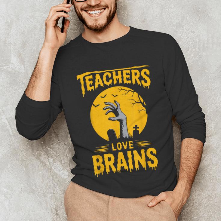 Teachers Love Brains Shirt Men Women Halloween Teacher Unisex Long Sleeve T-Shirt, funny gift