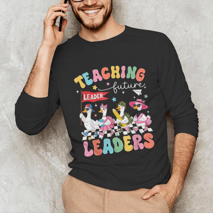 Teaching Future Leaders Groovy Teacher Back To School Unisex Long Sleeve T-Shirt, funny gift