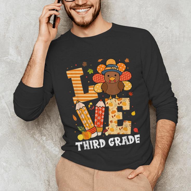 Thanksgiving Love Third Grade Teacher Turkey Autumn Fall Men Women Girls Kids Unisex Long Sleeve T-Shirt, funny gift