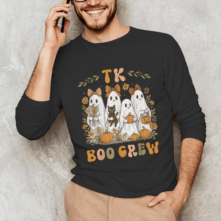TK Boo Crew Preppy Halloween Floral Ghost TK Teacher Team TK Unisex Long Sleeve T-Shirt, funny gift TK Boo Crew Preppy Halloween Floral Ghost TK Teacher Team TK Unisex Long Sleeve T-Shirt, funny gift