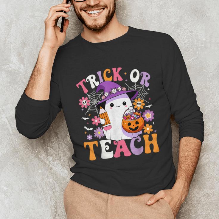Trick Or Teach Groovy Teacher Ghost Halloween Teacher Unisex Long Sleeve T-Shirt, funny gift