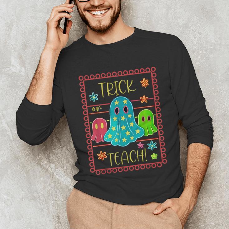 Trick Or Teach Neon Ghost Flower Teacher Spooky Halloween Unisex Long Sleeve T-Shirt, funny gift