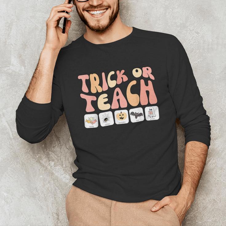 Trick Or Teach With Symbols Special Education Teacher Spooky Unisex Long Sleeve T-Shirt, funny gift