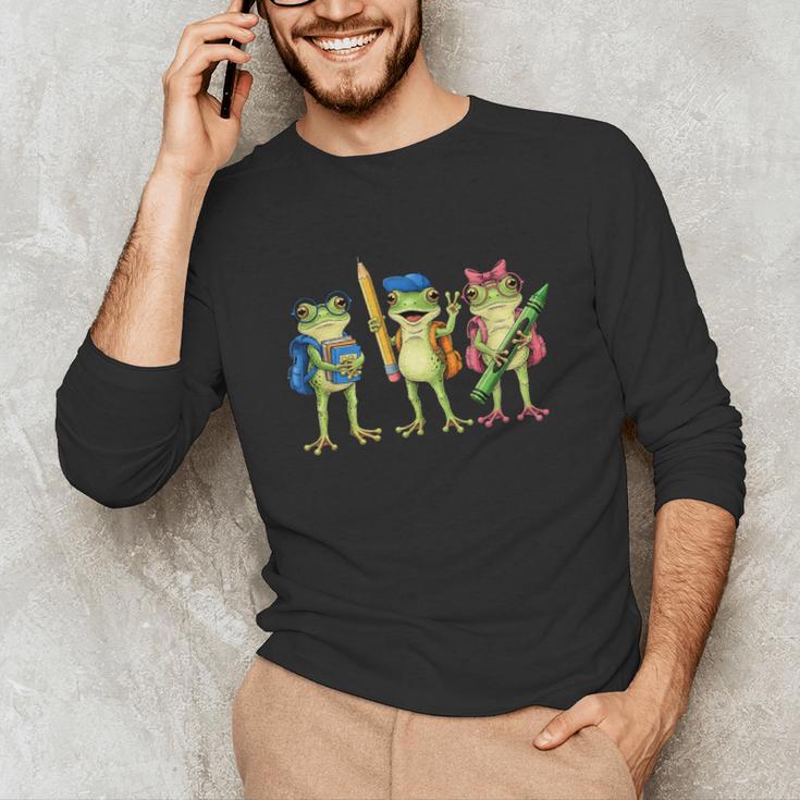 Trio Cute Frogs Welcome Back To School Teachers Girls Boys Unisex Long Sleeve T-Shirt, funny gift