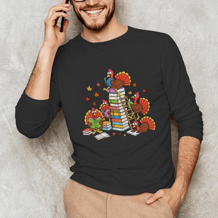 Turkey Reading Books Fall Thanksgiving Teacher Librarian Unisex Long Sleeve T-Shirt, funny gift