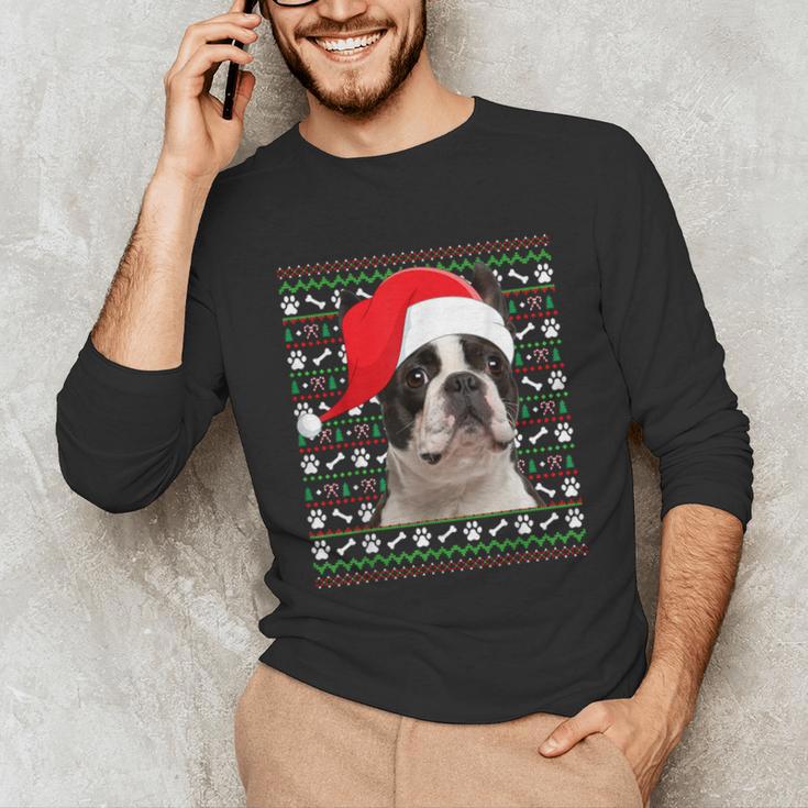 Ugly Xmas Sweater Santa Boston Terrier Dog Christmas For Men Women Kids Unisex Long Sleeve T-Shirt, funny gift