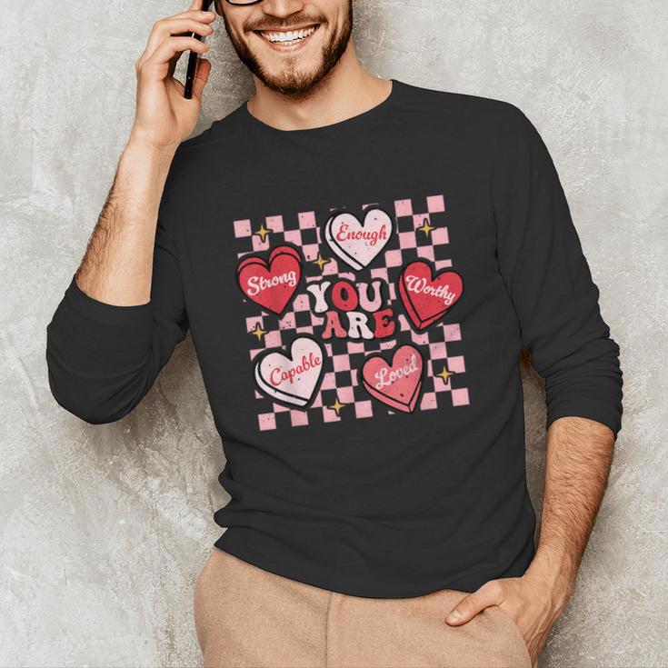 Valentine You Are Loved Worthy Enough Candy Heart Teacher For Men Women Girls Kids Unisex Long Sleeve T-Shirt, funny gift