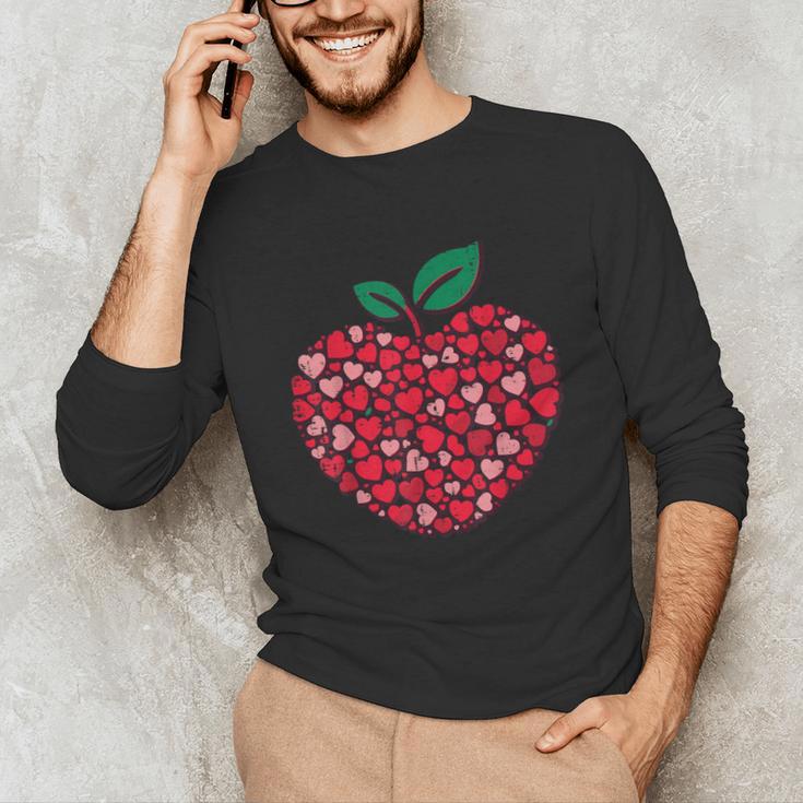 Valentines Day Teacher Hearts Apple Love Teach Women Men Unisex Long Sleeve T-Shirt, funny gift