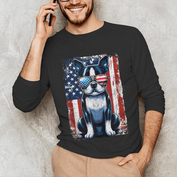 Vintage Boston Terrier Dog American USA US Flag Pets Lovers Tank Top Unisex Long Sleeve T-Shirt, funny gift