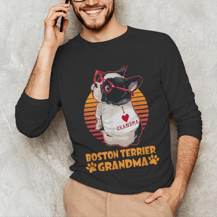 Vintage Boston Terrier Grandma Wear Sunglasses Dog Lover Men Women Girls Kids Unisex Long Sleeve T-Shirt, funny gift