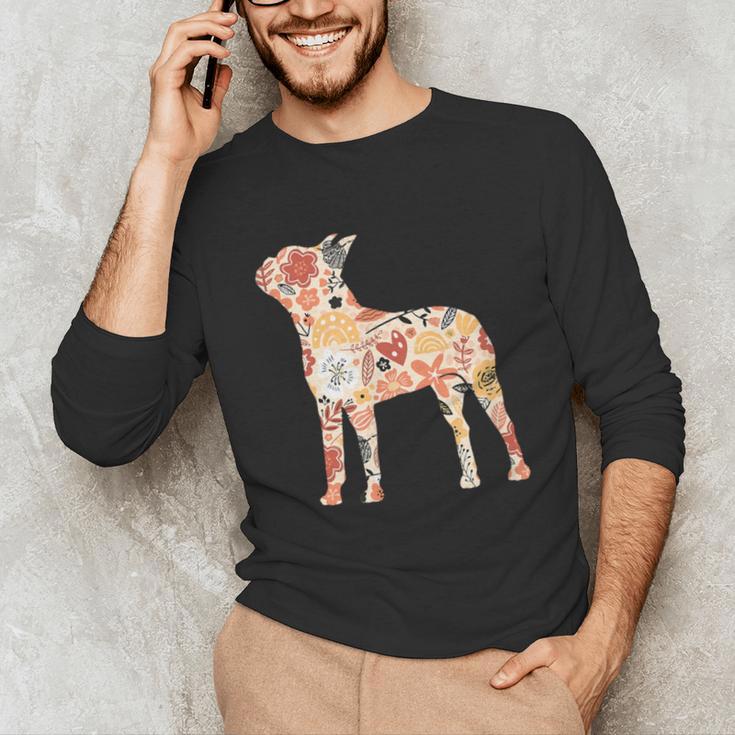 Vintage Floral Boston Terrier For Dog Lover Unisex Long Sleeve T-Shirt, funny gift