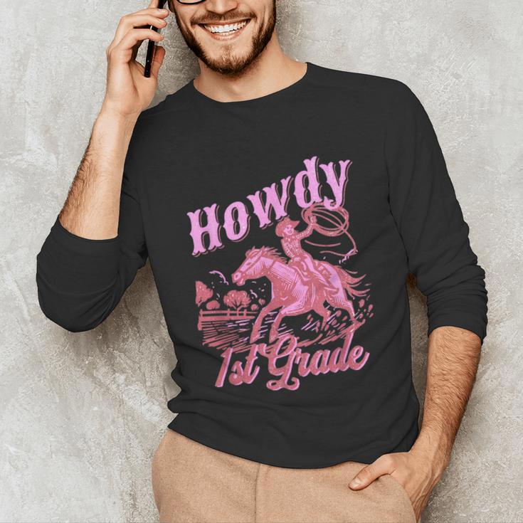 Vintage Howdy First Grade Cowgirl Teacher Western School Unisex Long Sleeve T-Shirt, funny gift