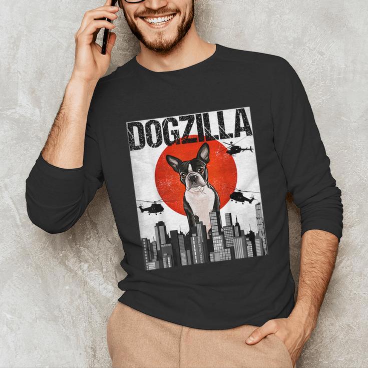 Vintage Japanese Dogzilla Boston Terrier Unisex Long Sleeve T-Shirt, funny gift