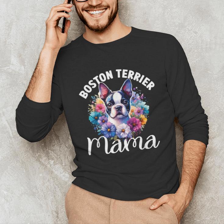 Watercolor Floral Boston Terrier Mama Dog Lover Mother's Day For Men Women Girls Kids Unisex Long Sleeve T-Shirt, funny gift