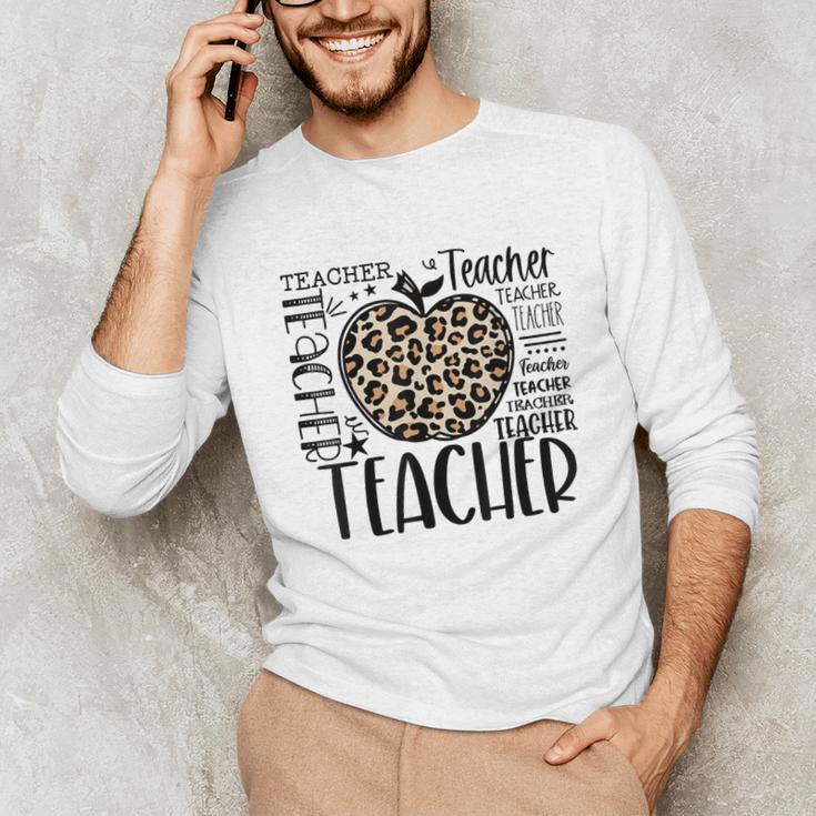 Back To School Teacher Life Apple Leopard Teacher Women Unisex Long Sleeve T-Shirt, funny gift