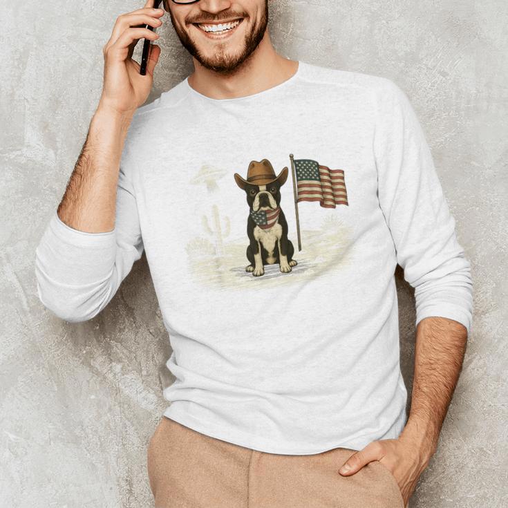 Boston Terrier 4th Of July US American Flag Dog Patriotic Unisex Long Sleeve T-Shirt, funny gift