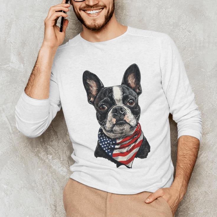 Boston Terrier American Flag Unisex Long Sleeve T-Shirt, funny gift