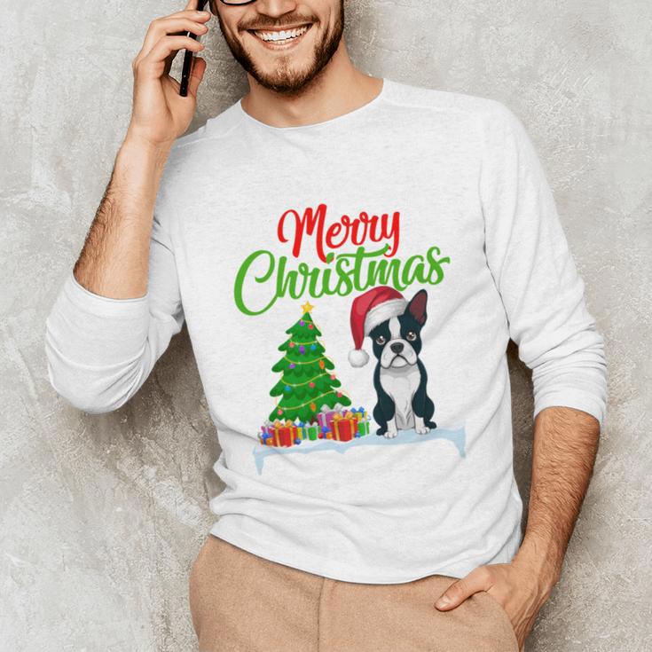 Boston Terrier Christmas Tree Lights Xmas Dog Lover Unisex Long Sleeve T-Shirt, funny gift