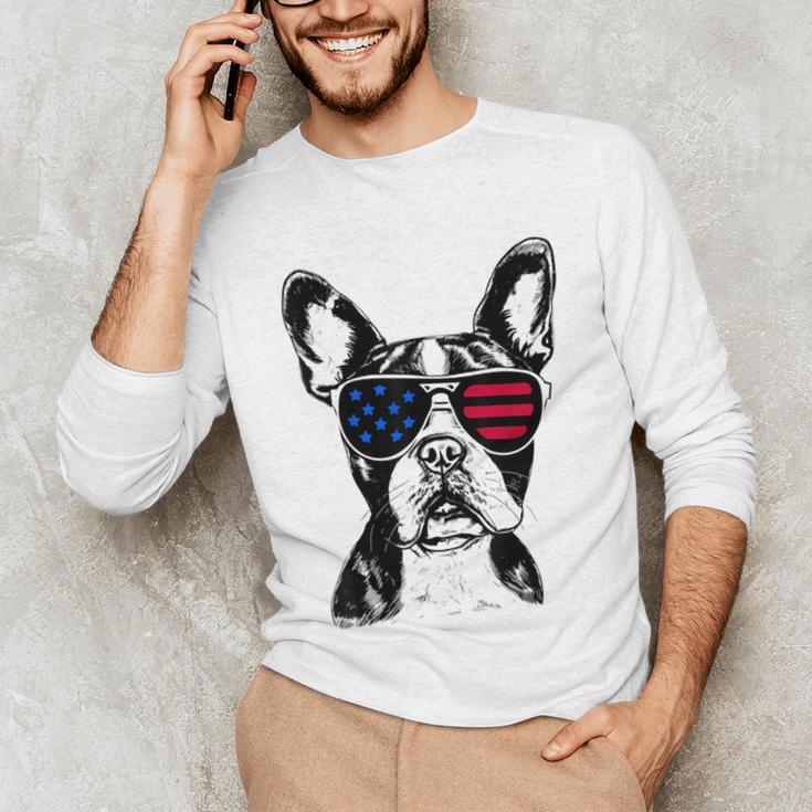 Boston Terrier Dog 4th July America USA Flag Men Women Kids Unisex Long Sleeve T-Shirt, funny gift