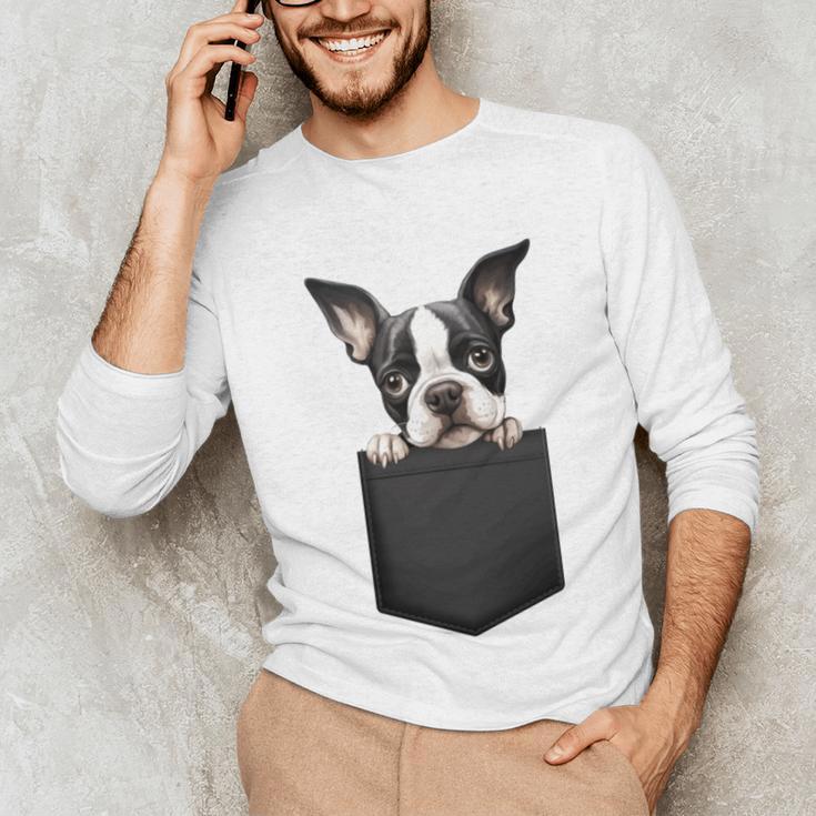 Boston Terrier Dog Puppy Dog In Pocket Cute Pet Lover Unisex Long Sleeve T-Shirt, funny gift