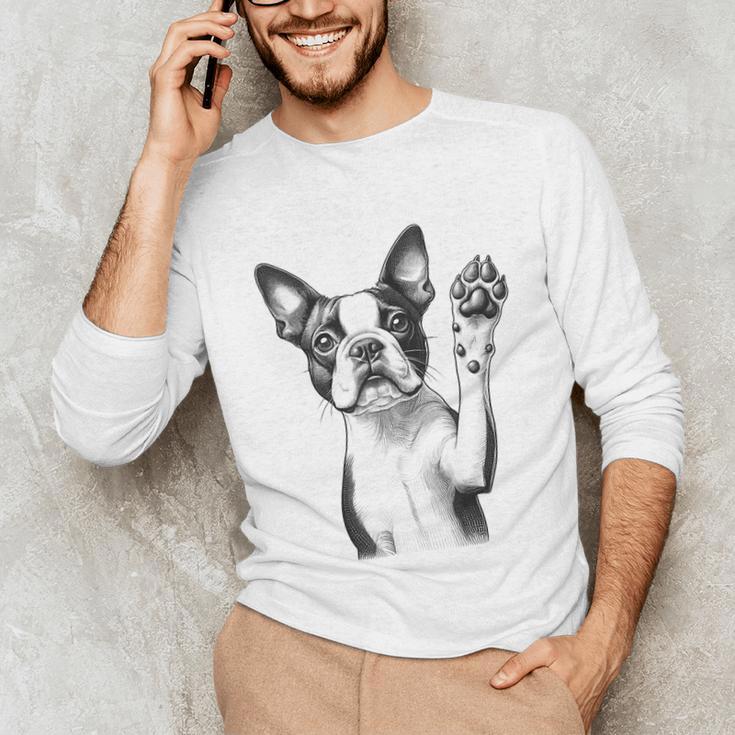 Boston Terrier Dog Raising Paw Idea Men Women Unisex Long Sleeve T-Shirt, funny gift