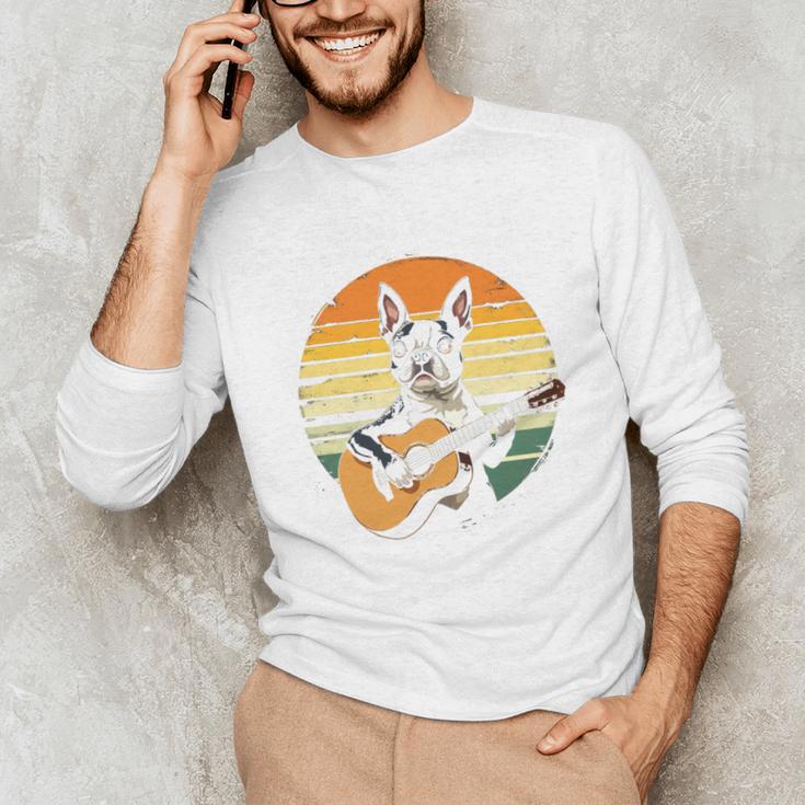 Boston Terrier Guitar Retro Unisex Long Sleeve T-Shirt, funny gift