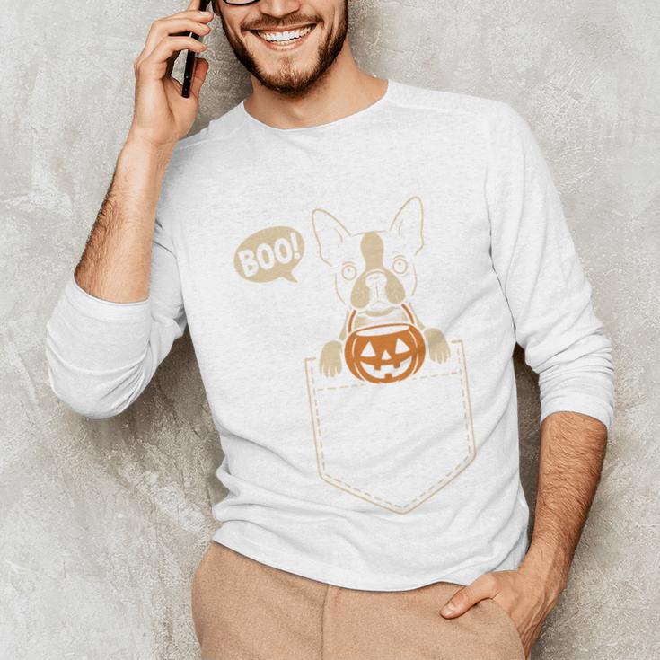 Boston Terrier Halloween Cute Bostie Dog Pocket Boo Unisex Long Sleeve T-Shirt, funny gift