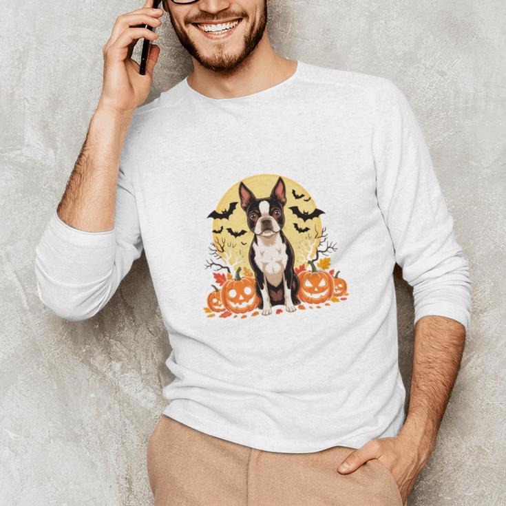 Boston Terrier Halloween Dog Lover Pumpkin Costume Unisex Long Sleeve T-Shirt, funny gift