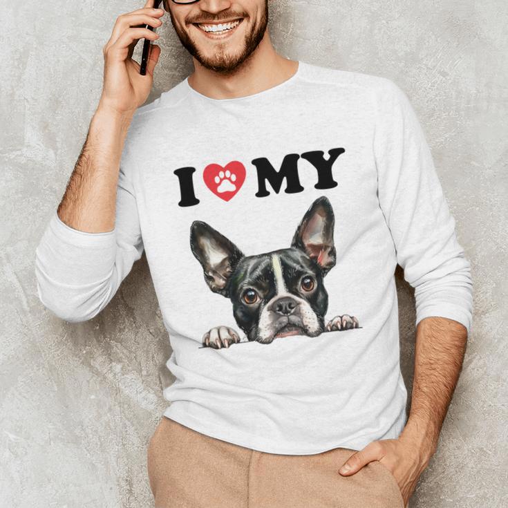 Boston Terrier I Heart My Dog Dog Lover Unisex Long Sleeve T-Shirt, funny gift