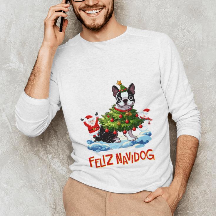 Boston Terrier Merry Christmas Tree Lights Dog X-Mas Dogs Unisex Long Sleeve T-Shirt, funny gift