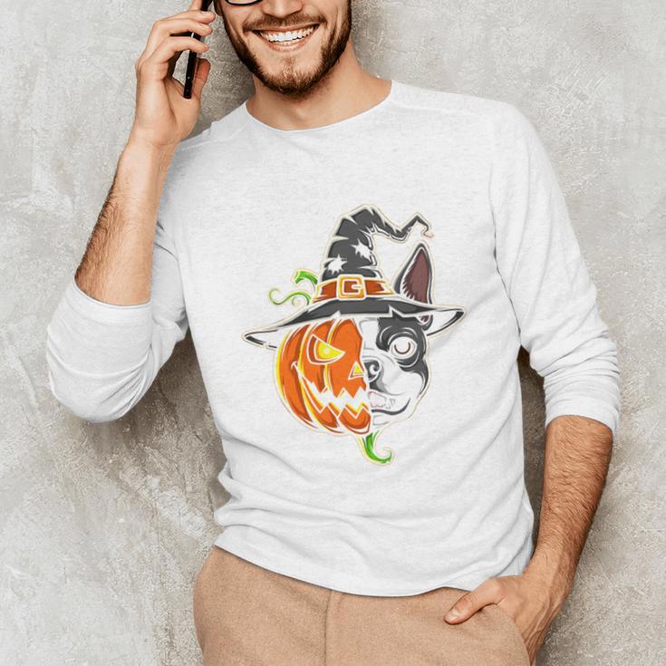 Boston Terrier Pumpkin Jack O Lantern Halloween Unisex Long Sleeve T-Shirt, funny gift