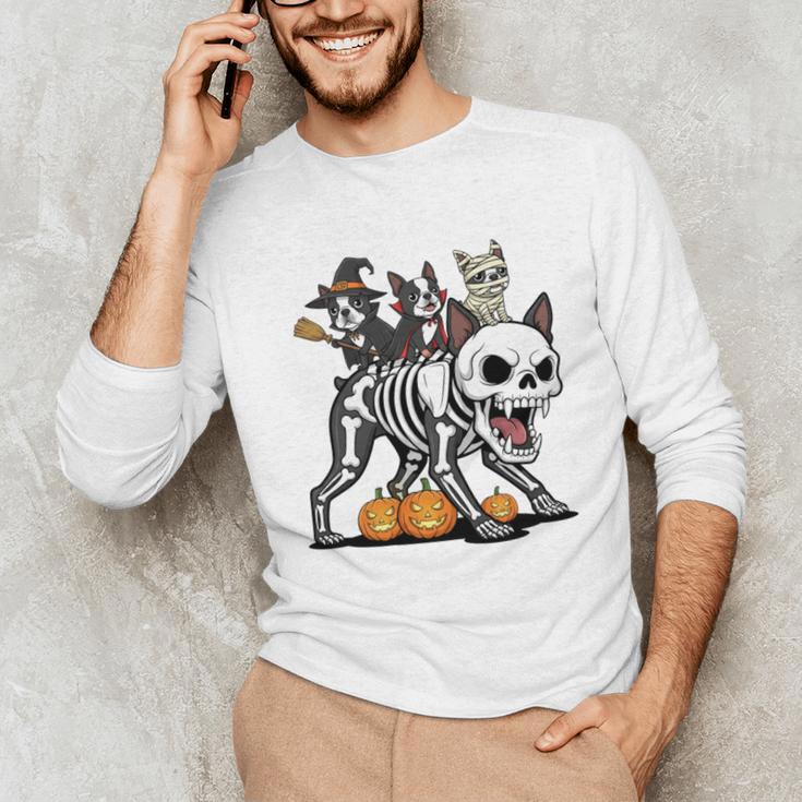 Boston Terrier Skeleton Mummy Witch Halloween Unisex Long Sleeve T-Shirt, funny gift