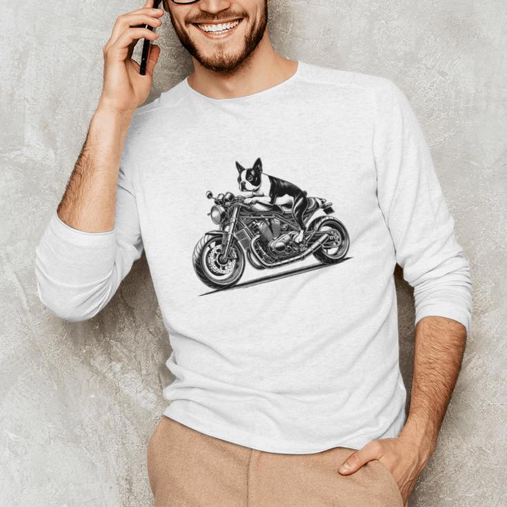 Cool Boston Terrier Riding a Motorcycle Biker Dog Lover For Men Women Kids Unisex Long Sleeve T-Shirt, funny gift