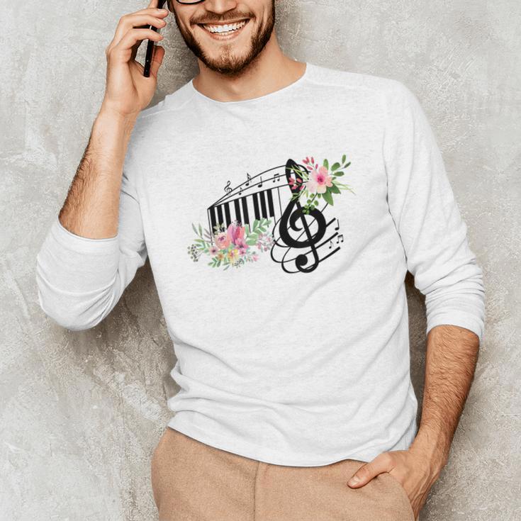 Cut Music Teacher Shirt With a Piano Keys Notes And Flowers Unisex Long Sleeve T-Shirt, funny gift Cut Music Teacher Shirt With a Piano Keys Notes And Flowers Unisex Long Sleeve T-Shirt, funny gift