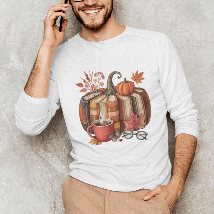 Fall Book Pumpkin Retro Reading Halloween Teacher Unisex Long Sleeve T-Shirt, funny gift Fall Book Pumpkin Retro Reading Halloween Teacher Unisex Long Sleeve T-Shirt, funny gift