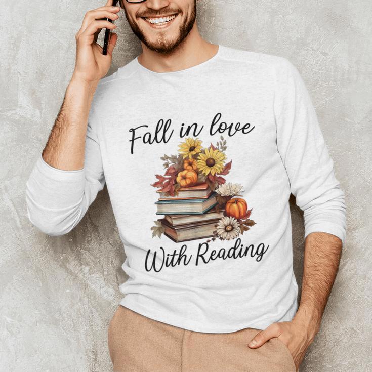 Fall In Love With Reading Book Autumn Teachers Pumpkins Unisex Long Sleeve T-Shirt, funny gift