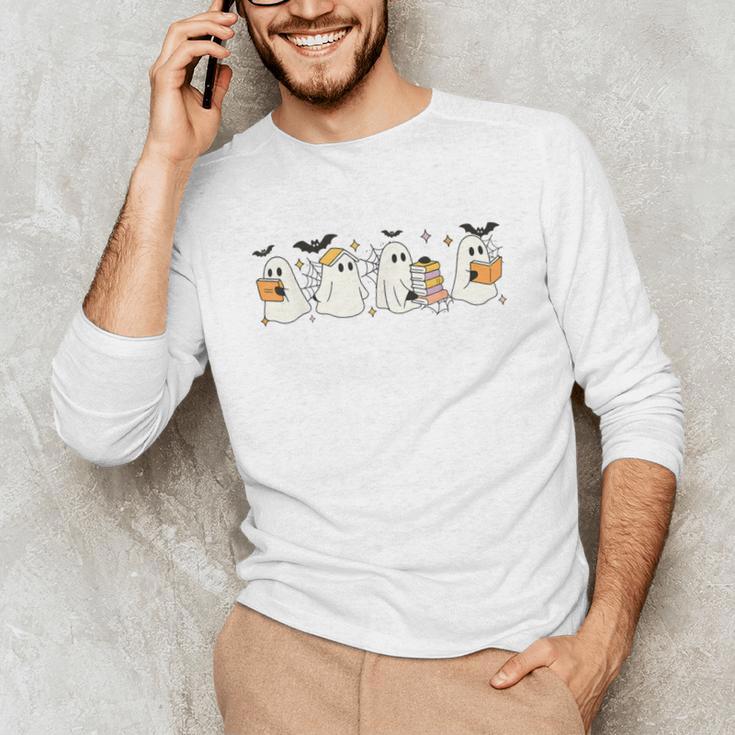 Ghosts Reading Books Library Halloween Teacher Men Women Kid Unisex Long Sleeve T-Shirt, funny gift